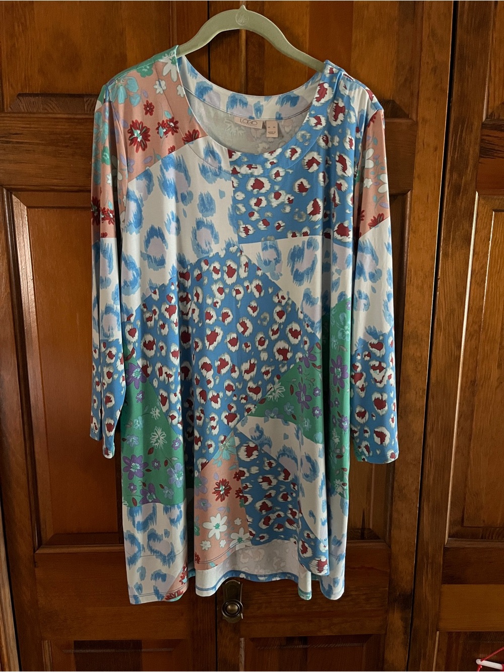 LOGO by Lori Goldstein XL Hadley multicolor patchwork abstract floral tunic top.